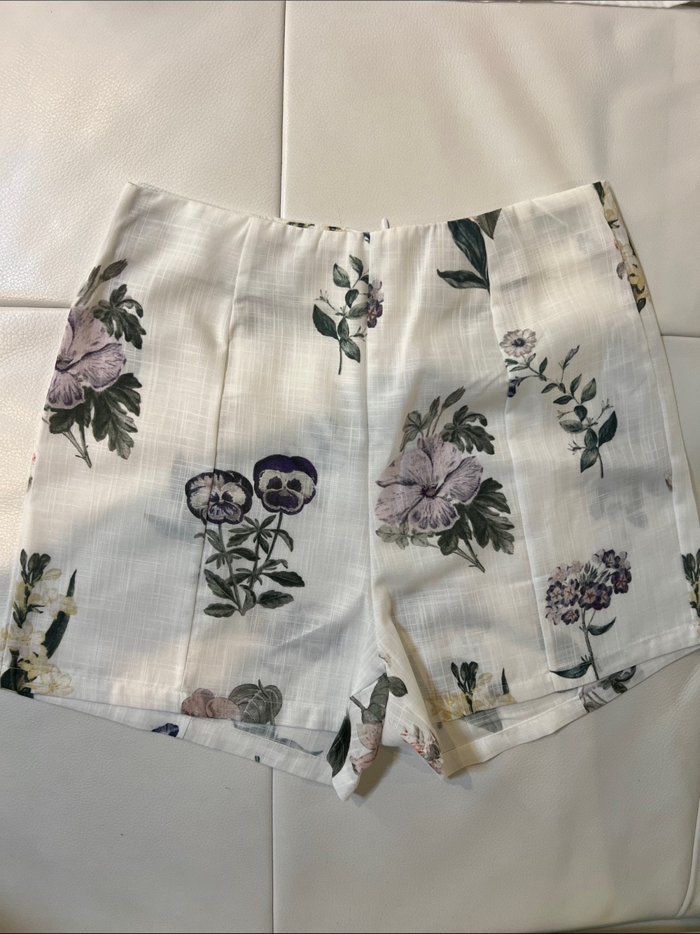 Floral Button-Up lantern sleeve Shirt & high waist Shorts Set Sz M - Picture 6 of 10